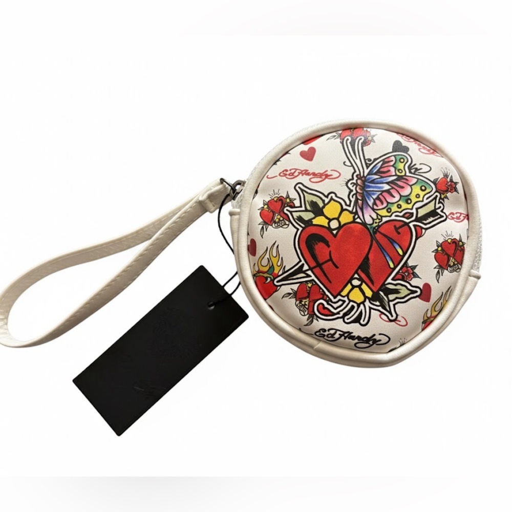 NIB Ed Hardy Tattoo Art Round Coin Purse Wristlet Gift Box - Picture 2 of 3